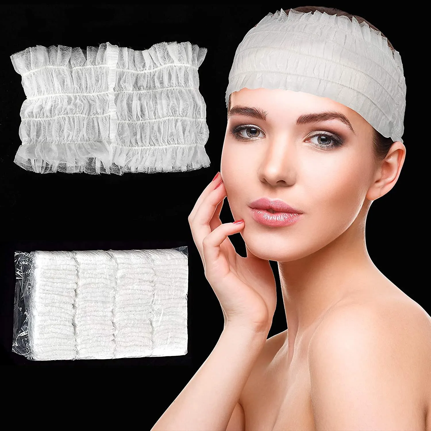 100 Pieces Disposable Spa Headbands, Soft Non Woven Face Cloth Elastic Skin Care Hairband