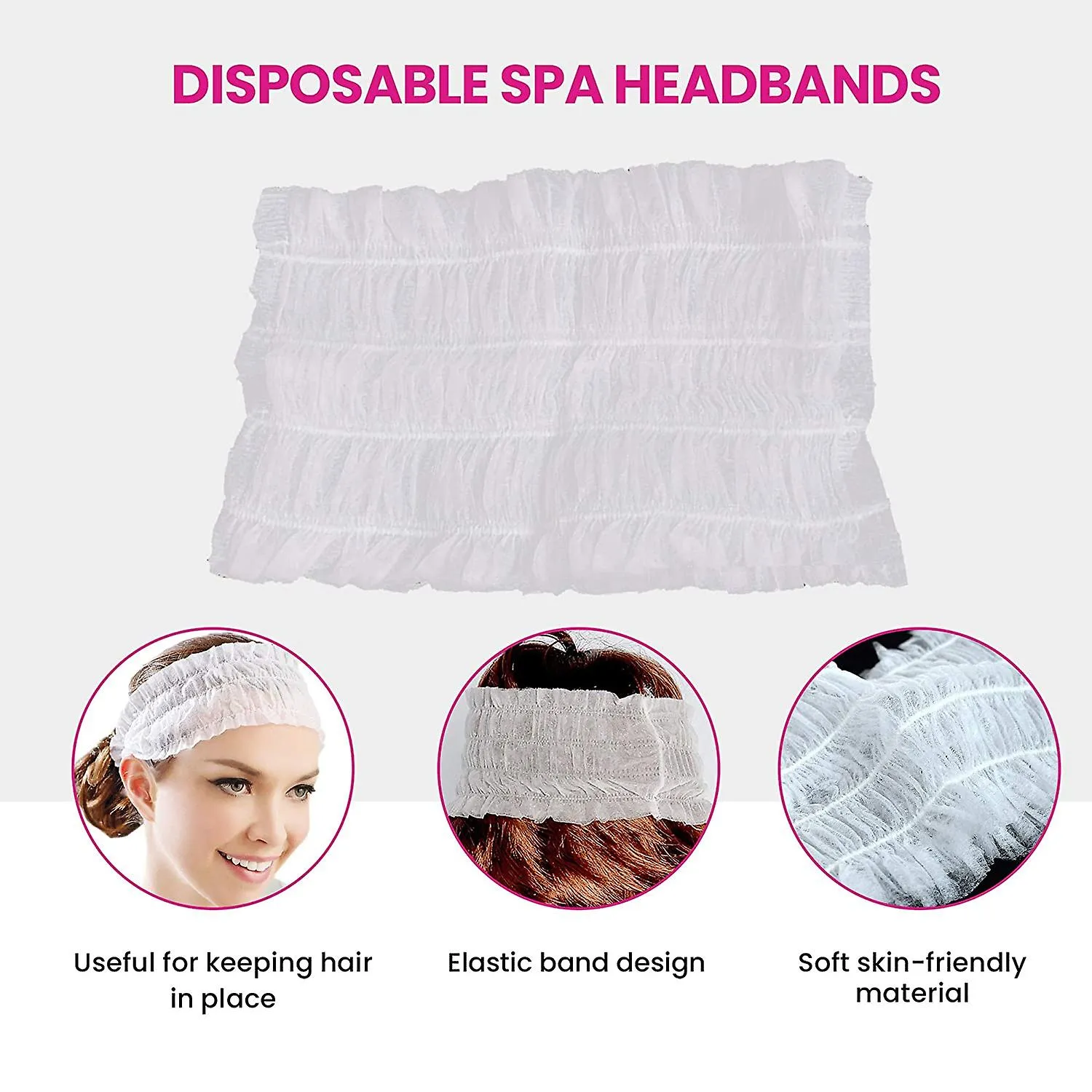 100 Pieces Disposable Spa Headbands, Soft Non Woven Face Cloth Elastic Skin Care Hairband