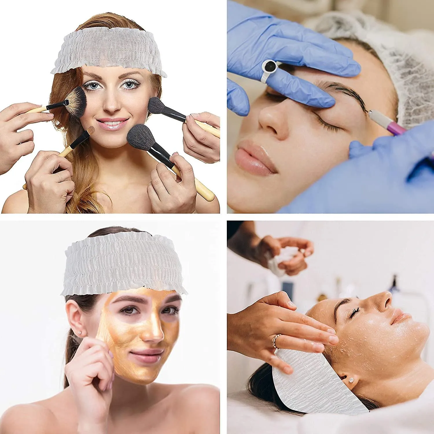 100 Pieces Disposable Spa Headbands, Soft Non Woven Face Cloth Elastic Skin Care Hairband