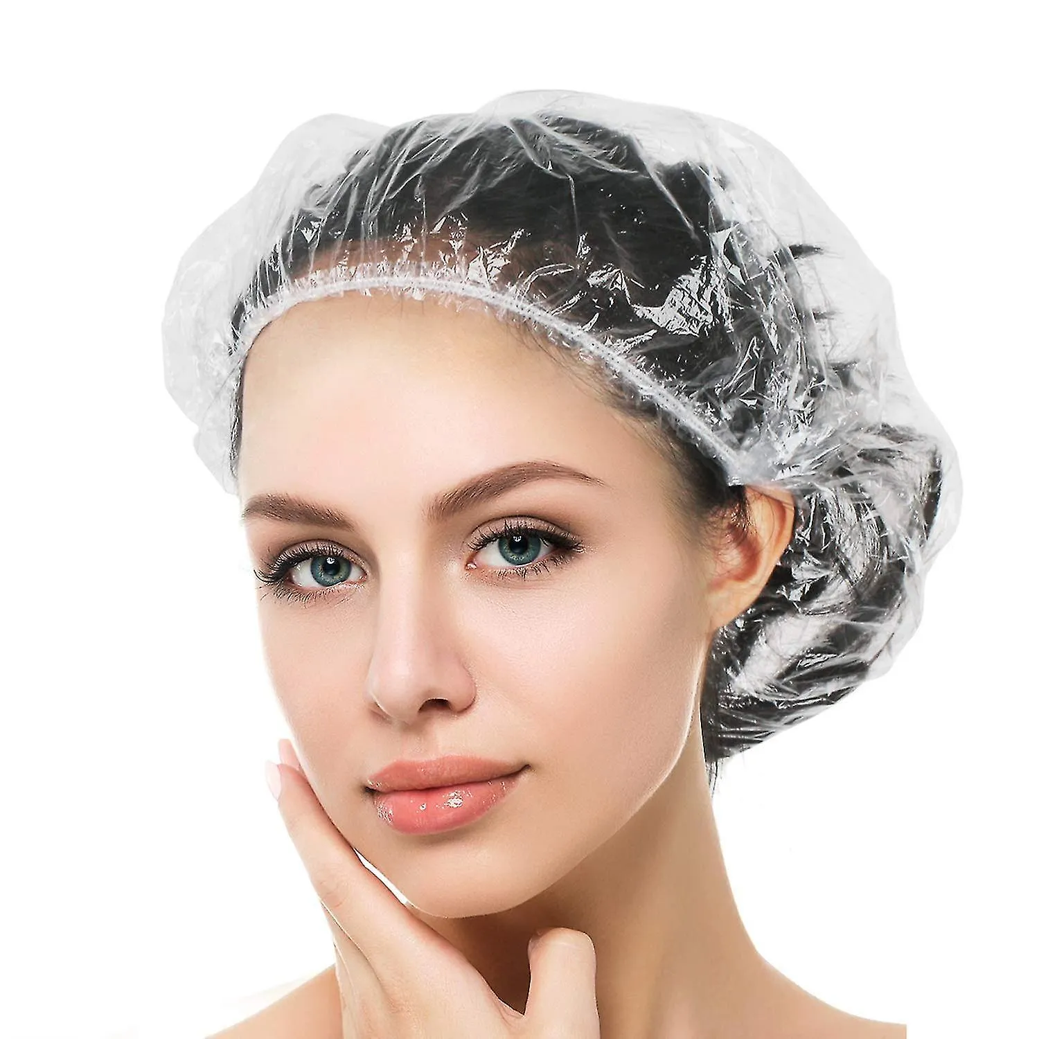 100 Pieces Large Thickened Clear Plastic Elastic Disposable Shower Caps