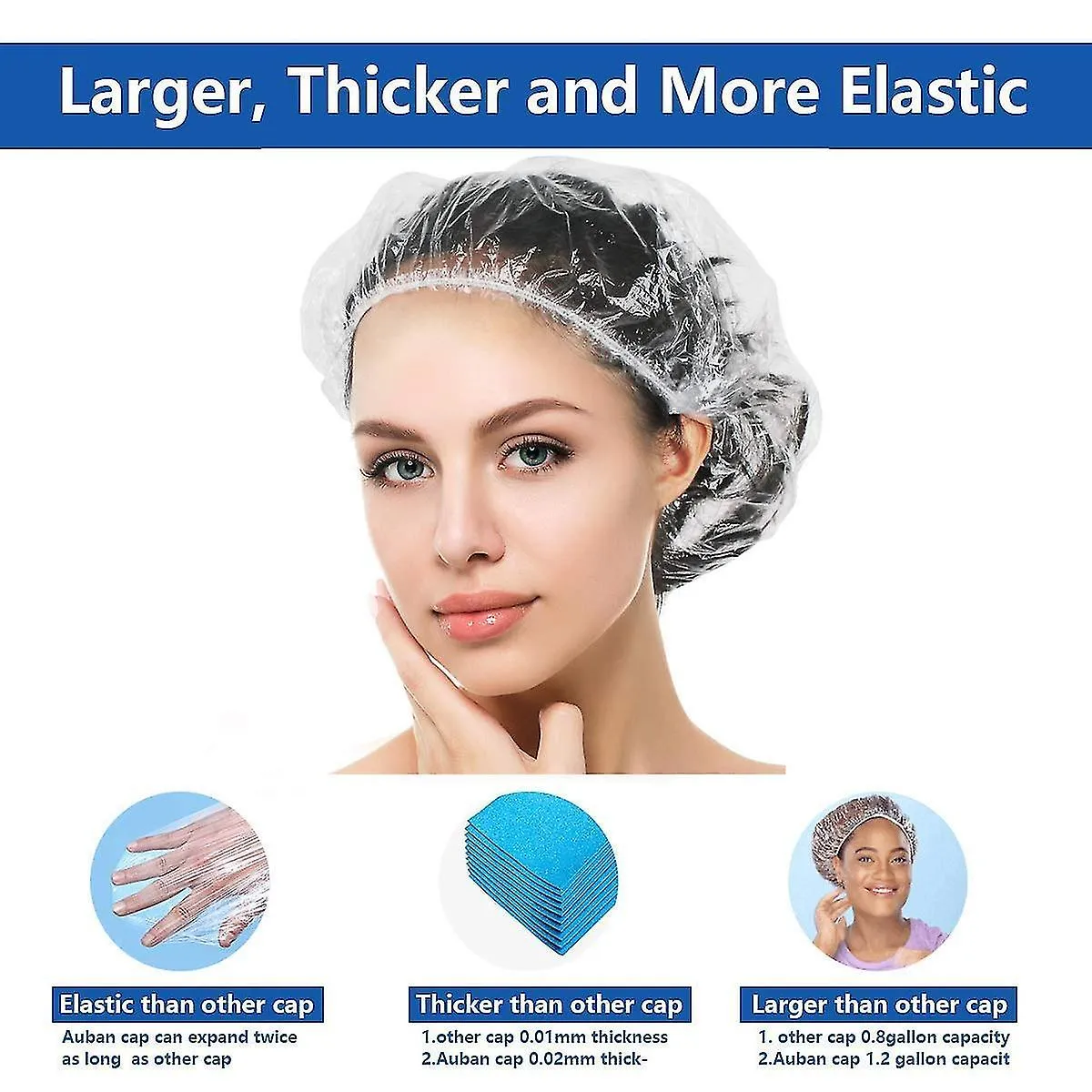 100 Pieces Large Thickened Clear Plastic Elastic Disposable Shower Caps