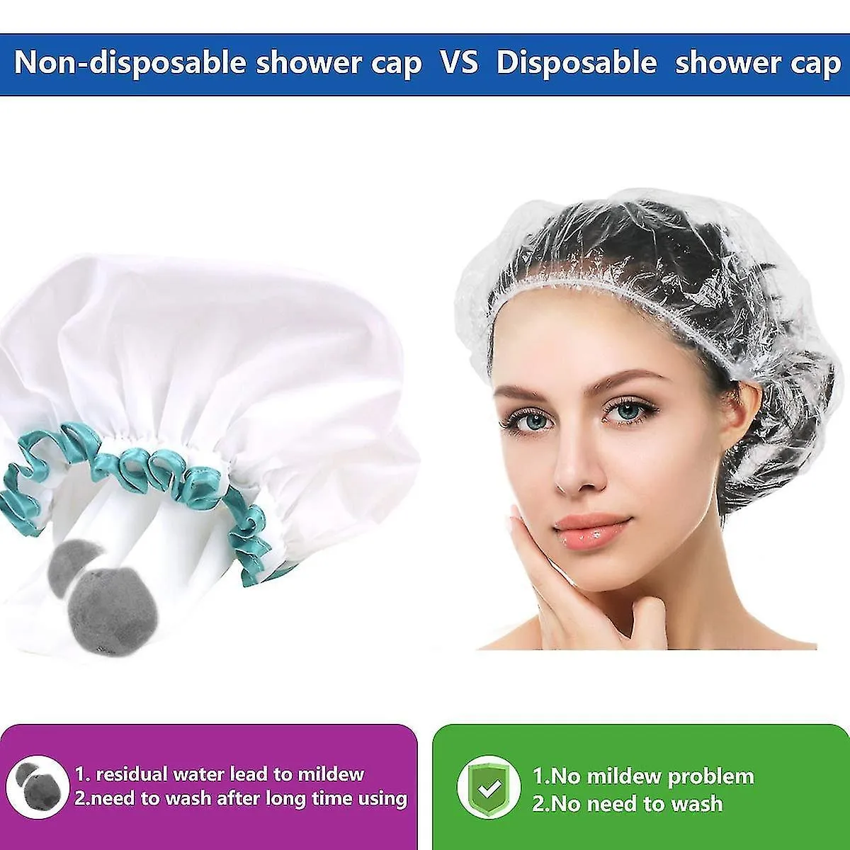 100 Pieces Large Thickened Clear Plastic Elastic Disposable Shower Caps