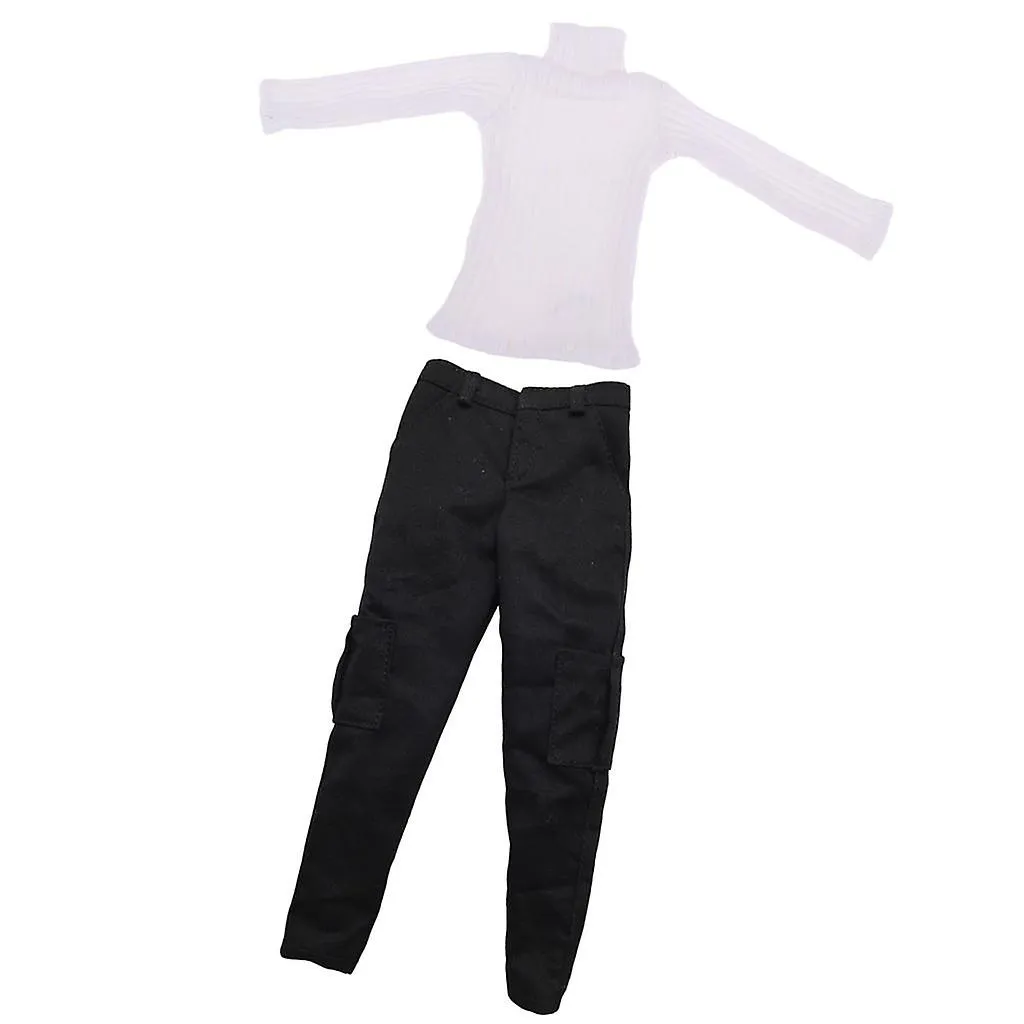 1:6 Scale Mans Clothes Black Casual Trousers And White Sweater Accessories