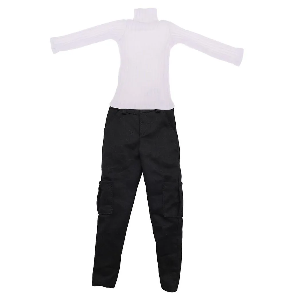 1:6 Scale Mans Clothes Black Casual Trousers And White Sweater Accessories