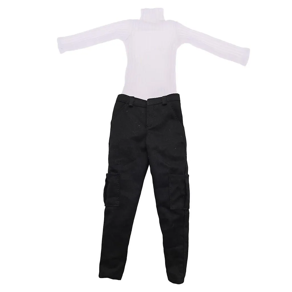 1:6 Scale Mans Clothes Black Casual Trousers And White Sweater Accessories