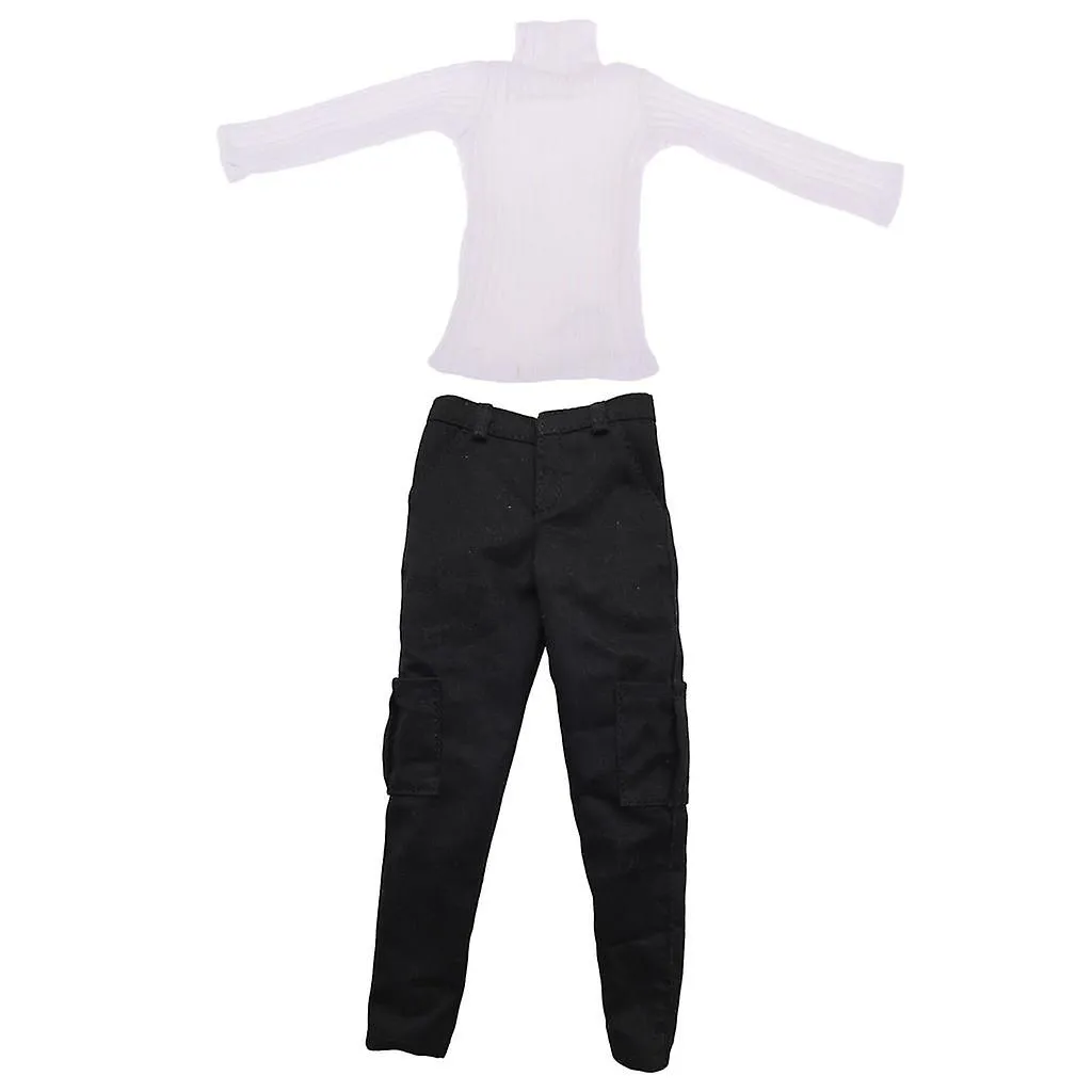 1:6 Scale Mans Clothes Black Casual Trousers And White Sweater Accessories