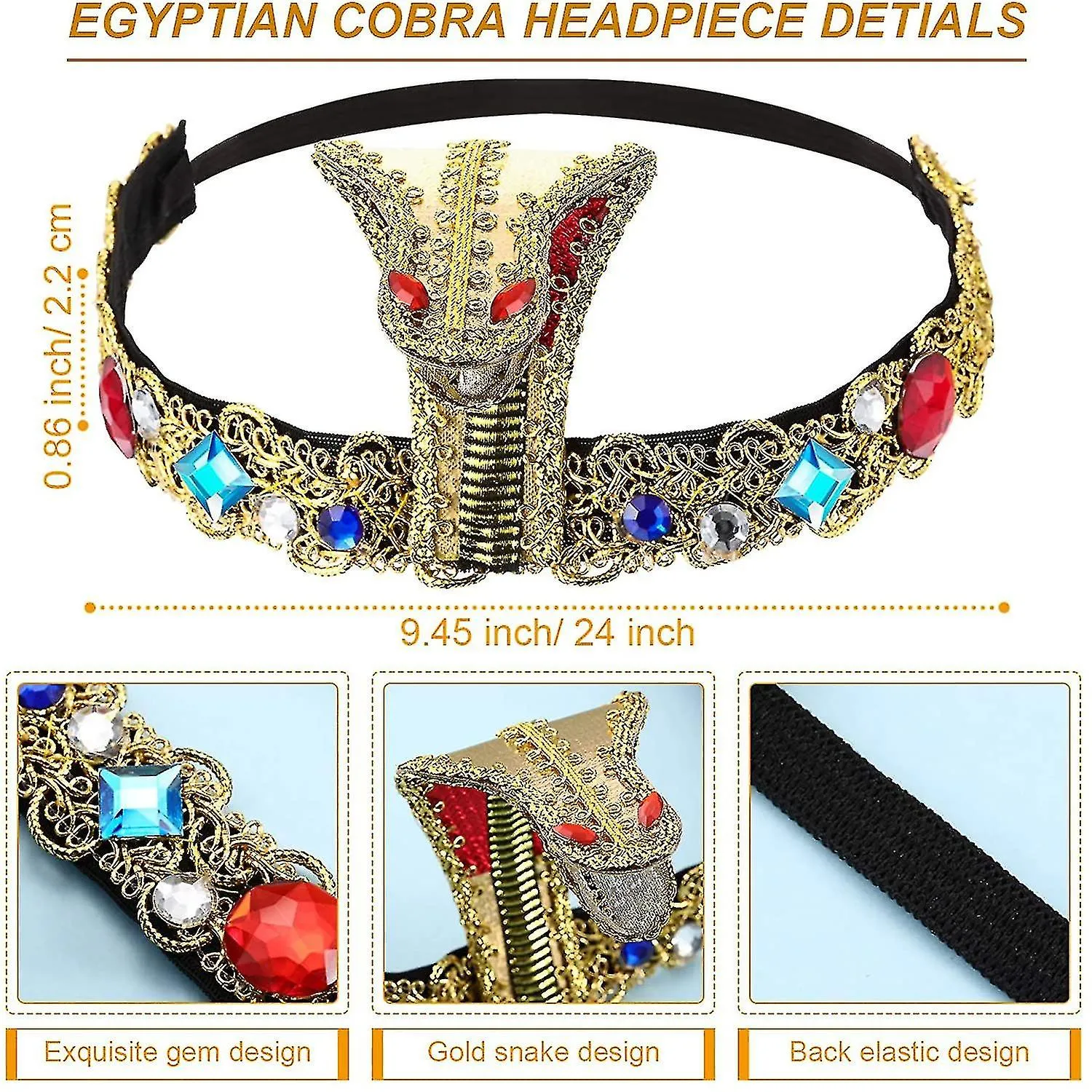 3 Pieces Egyptian Costume Accessories, Egyptian Cobra Headpiece