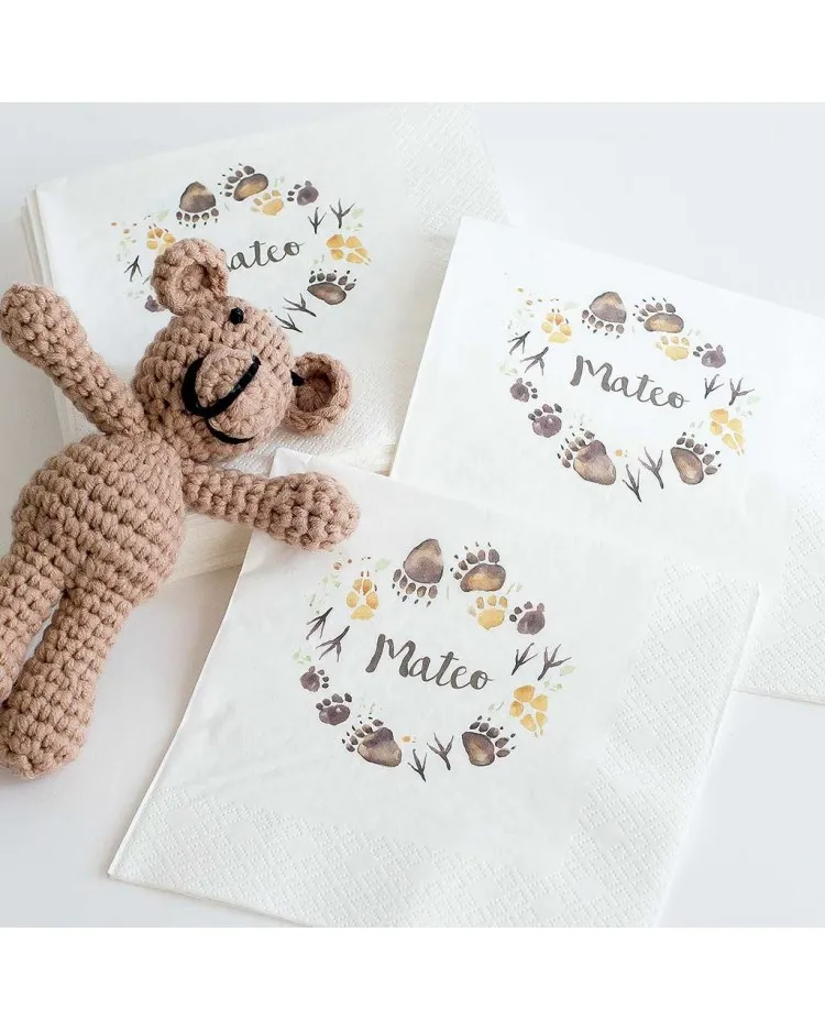 60 servilletas personalizadas para Cumpleaños "Oso"