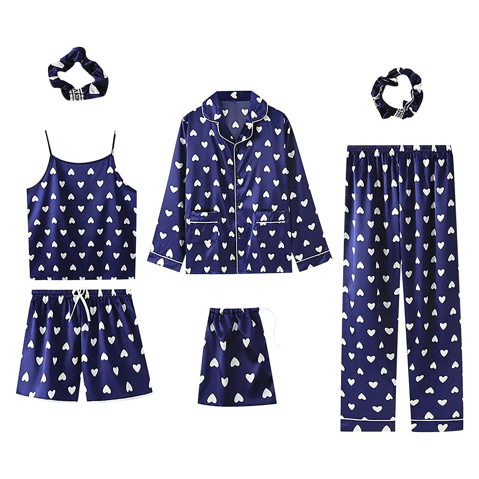 7 Pieces Women's Pajamas Sets Faux Silk Pyjama Women's Pajamas Sleepwear Sets Spring Summer Homewear Nightwear Set Ladie