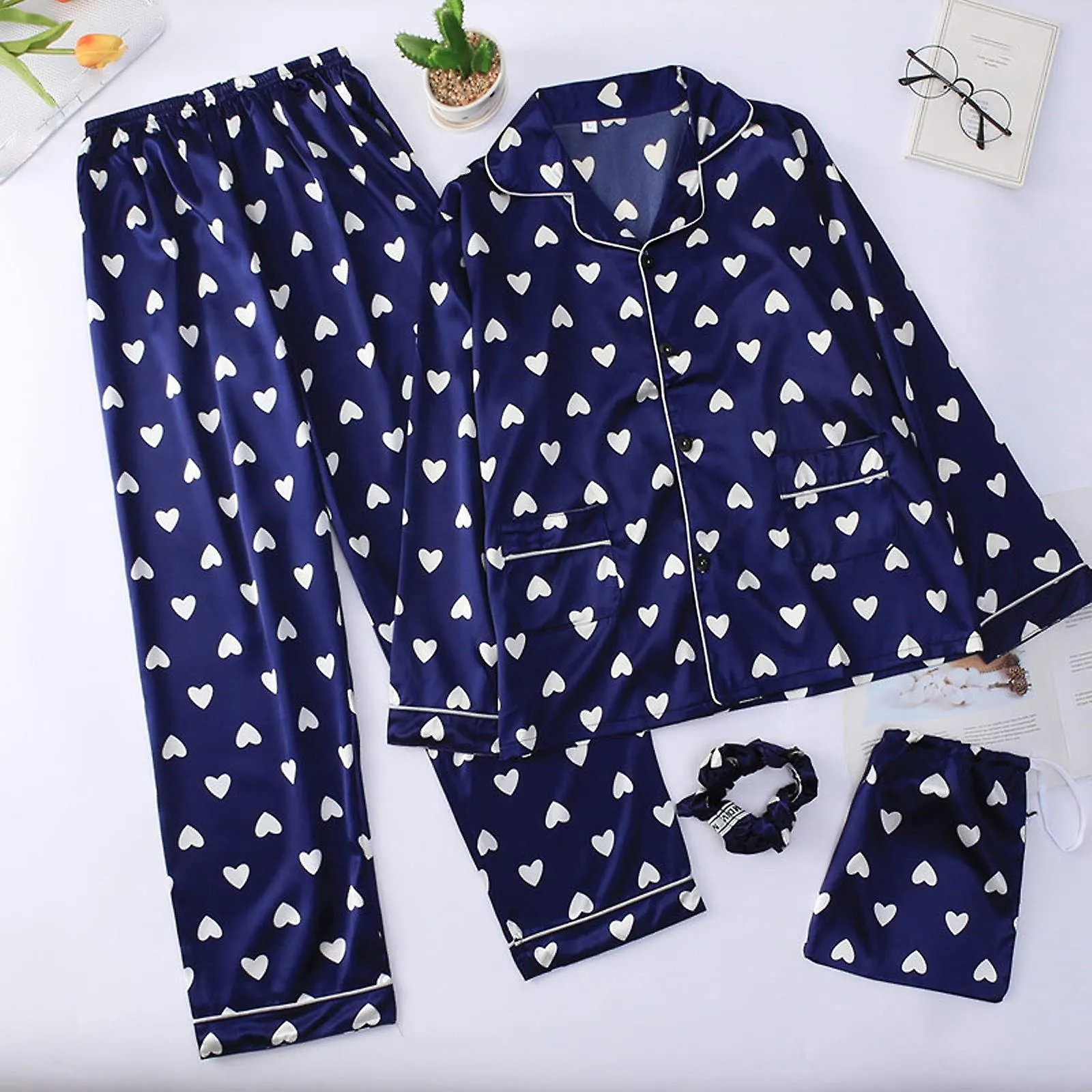 7 Pieces Women's Pajamas Sets Faux Silk Pyjama Women's Pajamas Sleepwear Sets Spring Summer Homewear Nightwear Set Ladie