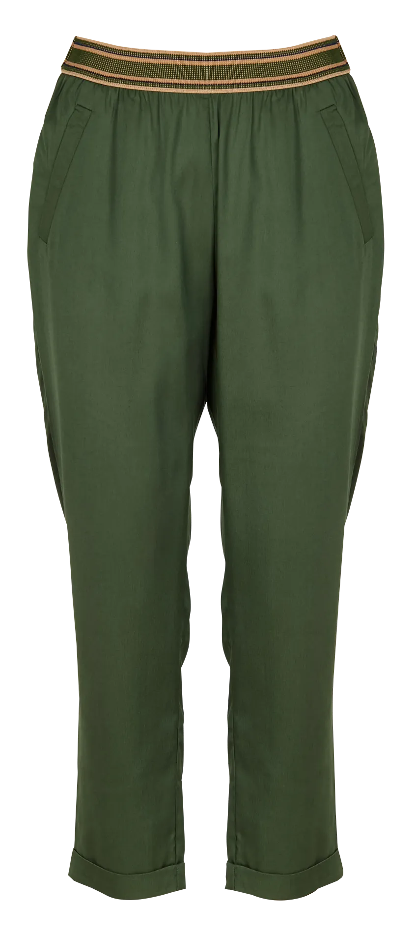 ACOTE Pantalón recto con vuelta de talle alto en verde