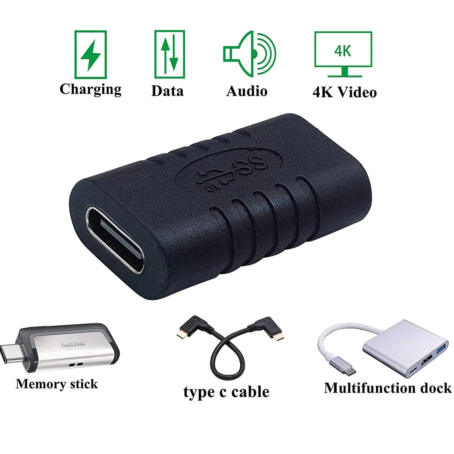 ADAPTADOR EMPALME USBC HEMBRA  NEGRO
