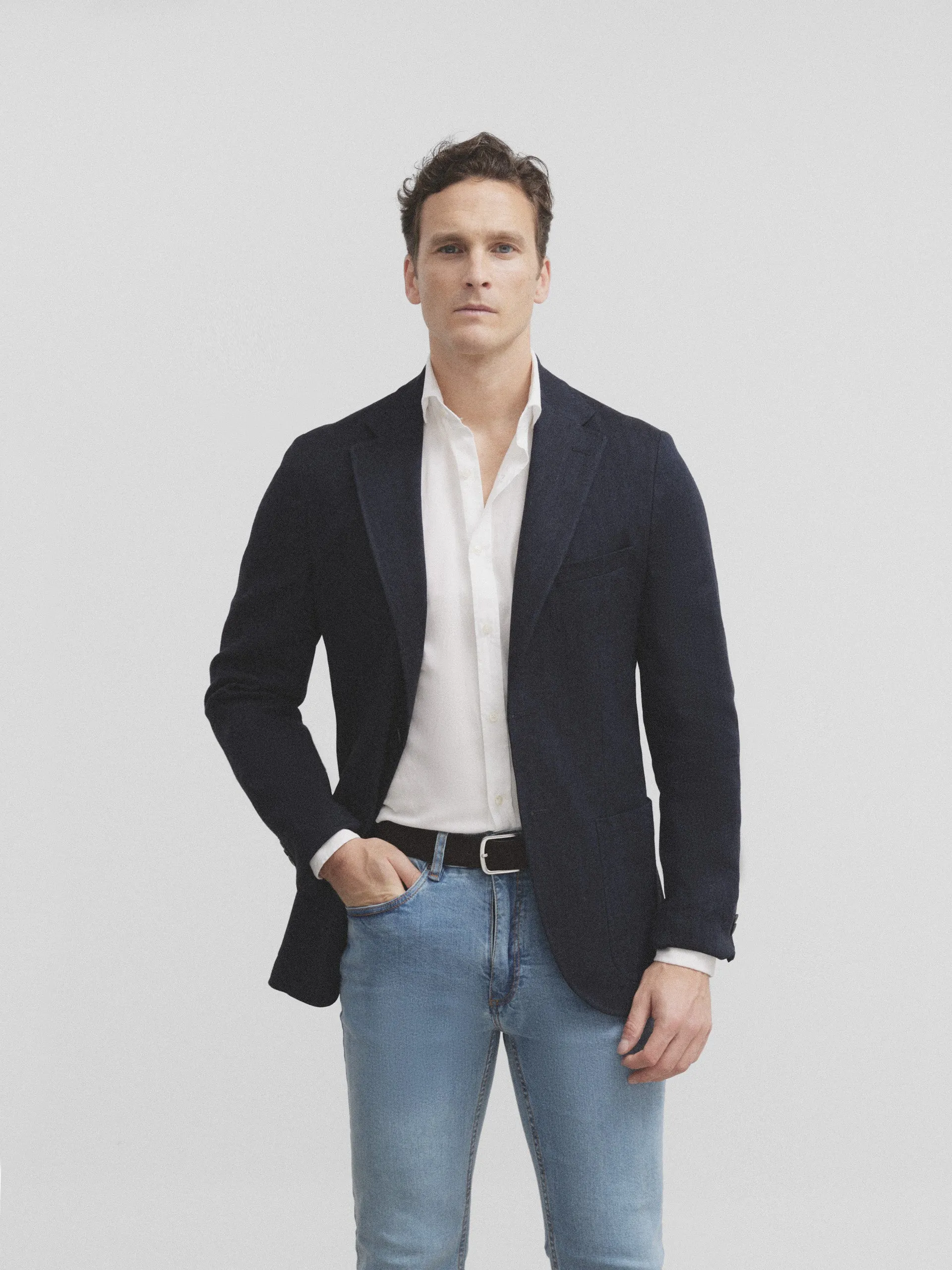 Americana silbon espiga azul marino