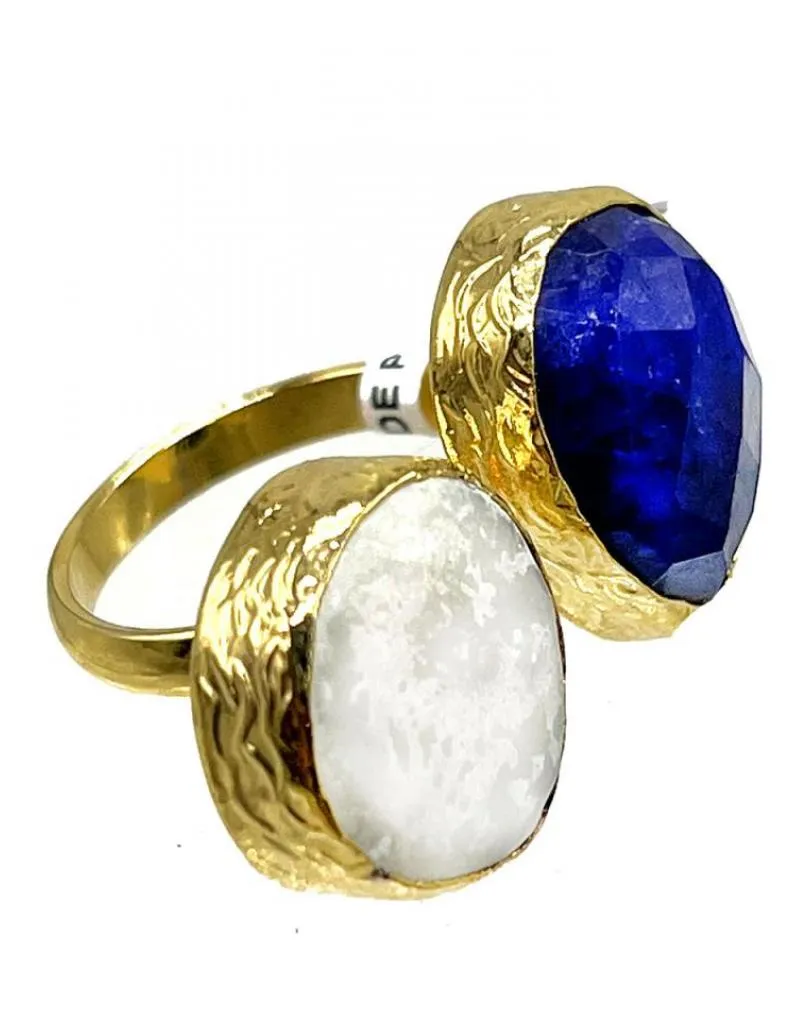 ANILLOS DE MUJER CON DUO DE PIEDRA AZUL AÑIL Y PERLA