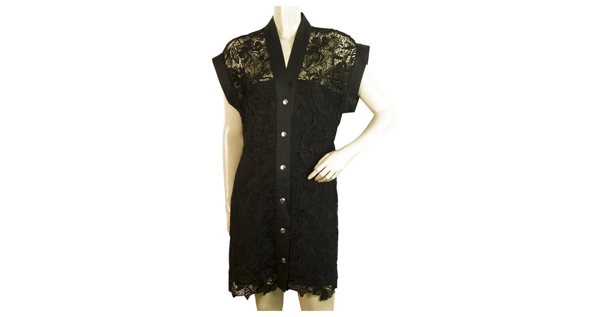 Autre Marque Veinte 29 Mini encaje negro con. Mini vestido sin mangas con botones a presión talla S 