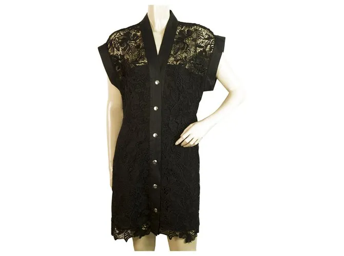 Autre Marque Veinte 29 Mini encaje negro con. Mini vestido sin mangas con botones a presión talla S 
