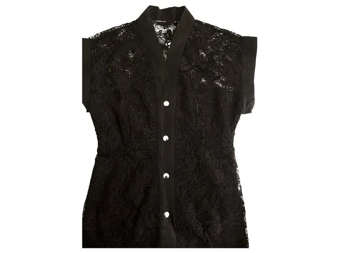 Autre Marque Veinte 29 Mini encaje negro con. Mini vestido sin mangas con botones a presión talla S 