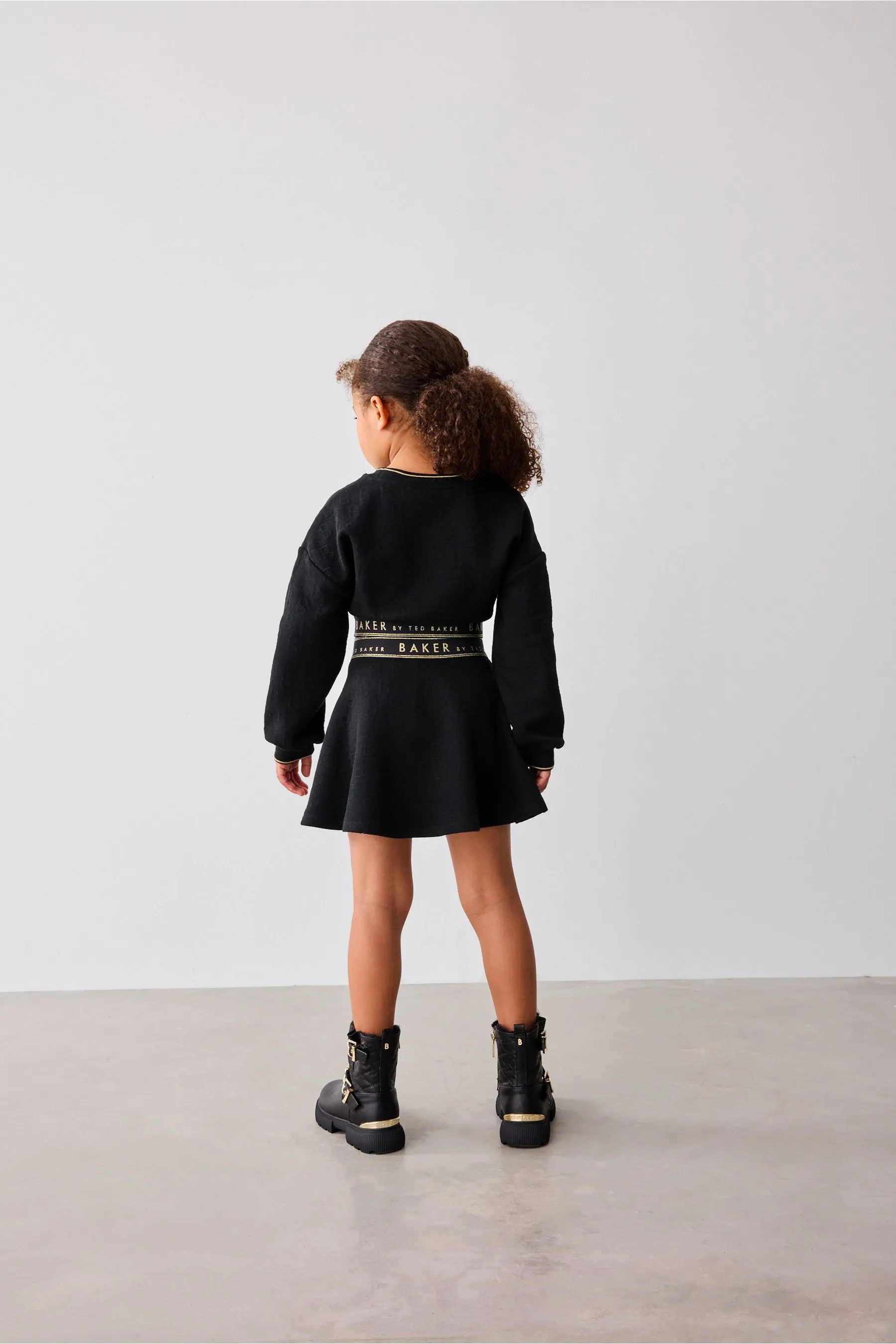 Baker by Ted Baker Cropped Long Sleeve Sweater and Skirt Black Set