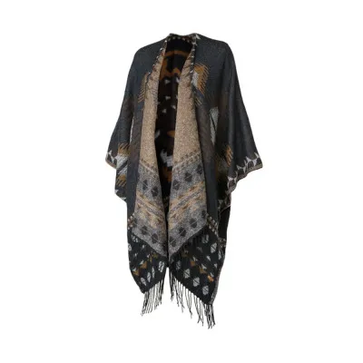 BARTSPoncho azteca flecos Barts BA5832 Gris