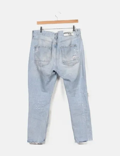 Bershka Pantalón denim claro ripped
