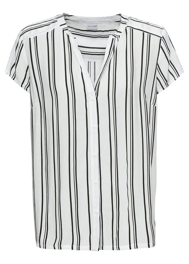 BLUSA DE MANGA CORTA BLANCONEGRO DE RAYAS