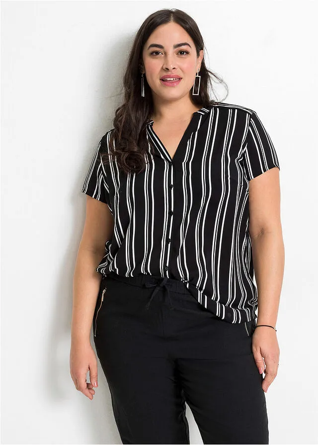 BLUSA DE MANGA CORTA BLANCONEGRO DE RAYAS