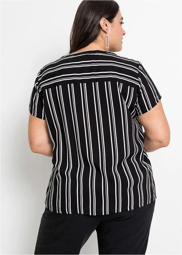 BLUSA DE MANGA CORTA BLANCONEGRO DE RAYAS