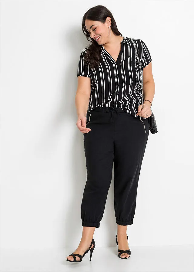 BLUSA DE MANGA CORTA BLANCONEGRO DE RAYAS