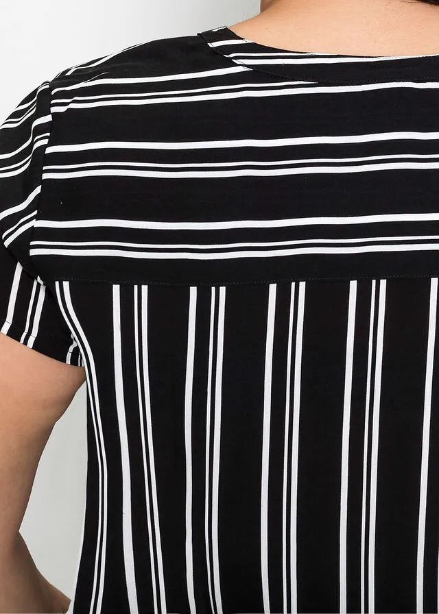 BLUSA DE MANGA CORTA BLANCONEGRO DE RAYAS