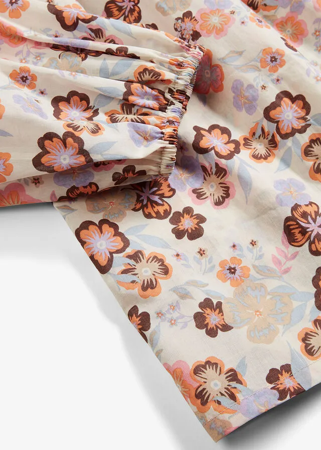 BLUSA ESTAMPADA DE ALGODóN ORGáNICO GRIS GUIJARRONARANJA CLAROCAFé CON LECHEVIOLETA CLARO DE FLORES