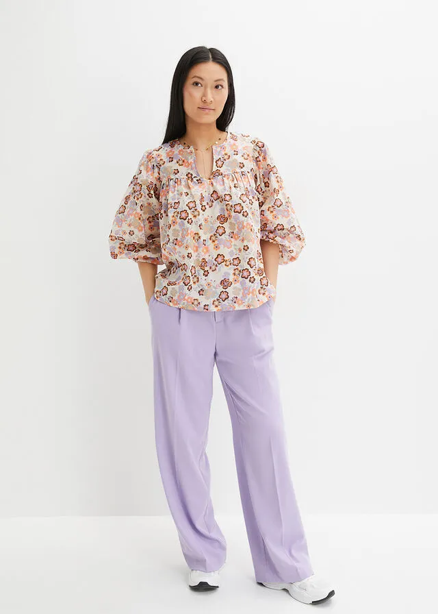 BLUSA ESTAMPADA DE ALGODóN ORGáNICO GRIS GUIJARRONARANJA CLAROCAFé CON LECHEVIOLETA CLARO DE FLORES