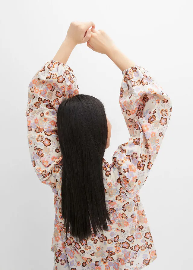 BLUSA ESTAMPADA DE ALGODóN ORGáNICO GRIS GUIJARRONARANJA CLAROCAFé CON LECHEVIOLETA CLARO DE FLORES