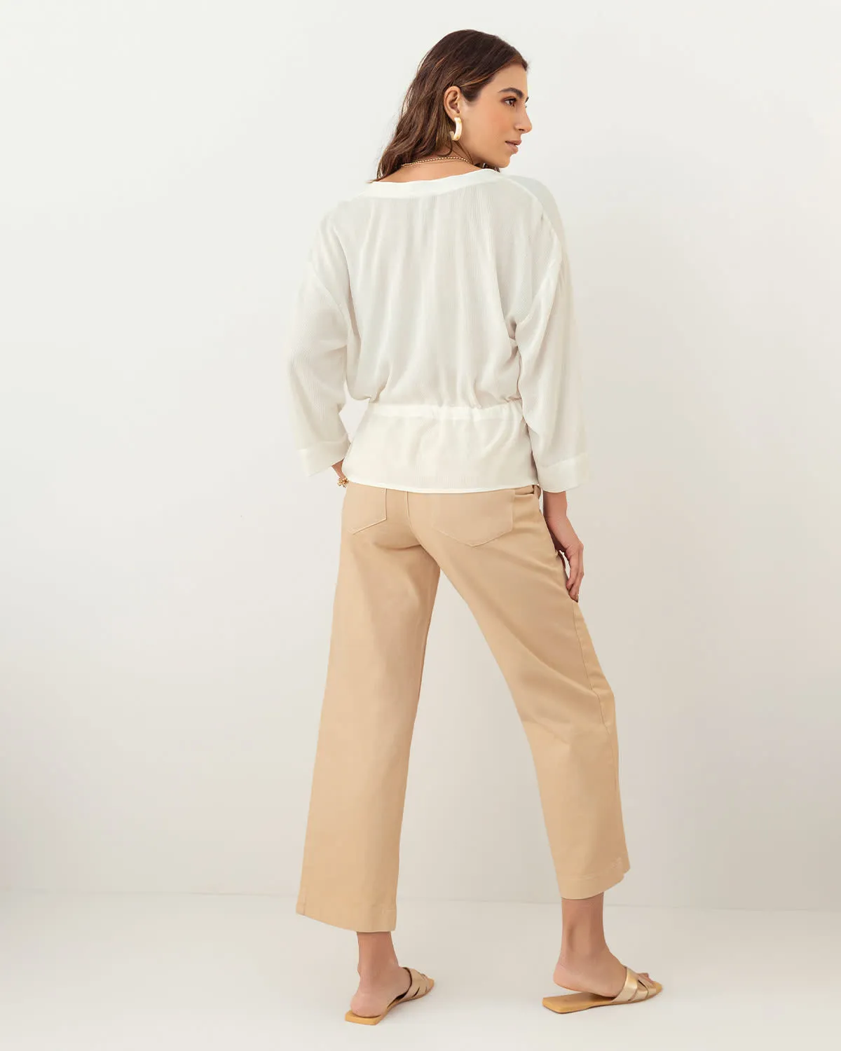 Blusa manga 3/4 con tira para anudar en cintura