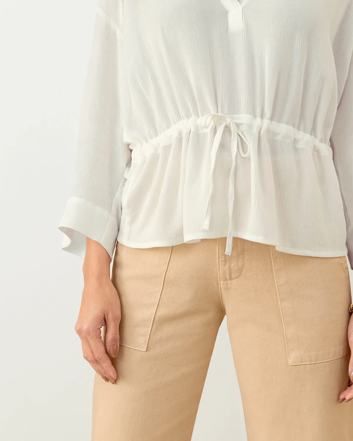 Blusa manga 3/4 con tira para anudar en cintura