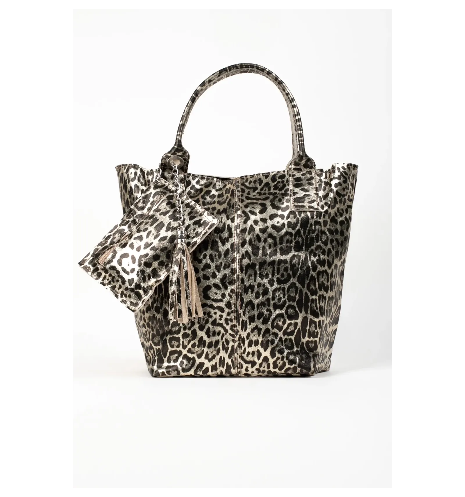 BOLSO DE PIEL MYKONOS PRINT  CHAMPáN
