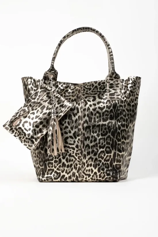 BOLSO DE PIEL MYKONOS PRINT  CHAMPáN