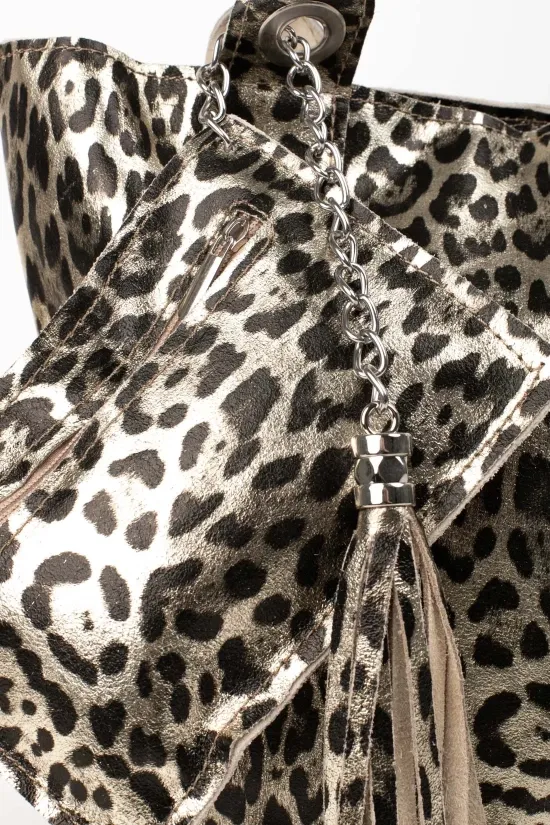 BOLSO DE PIEL MYKONOS PRINT  CHAMPáN