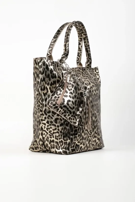 BOLSO DE PIEL MYKONOS PRINT  CHAMPáN