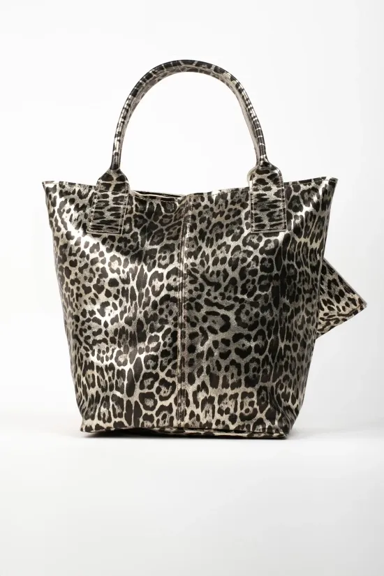 BOLSO DE PIEL MYKONOS PRINT  CHAMPáN