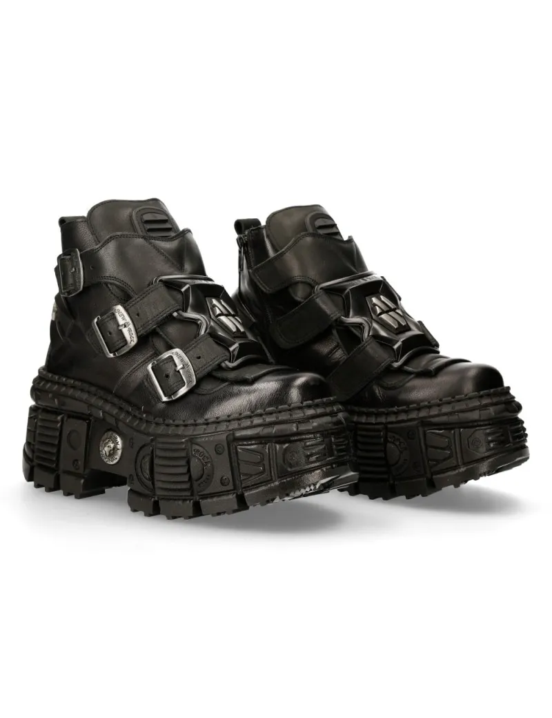 Botines altos negros de piel luxor tank
