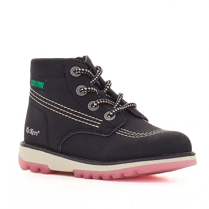 Botines Kickers negros con detalles rosas