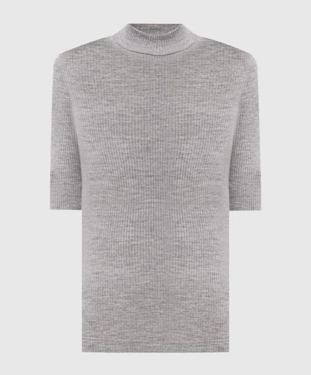 Brunello Cucinelli Gray wool top with monil chain