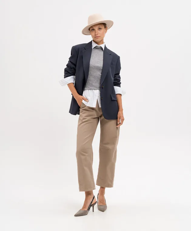 Brunello Cucinelli Gray wool top with monil chain