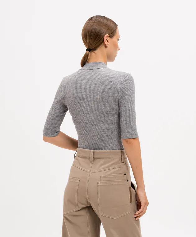 Brunello Cucinelli Gray wool top with monil chain