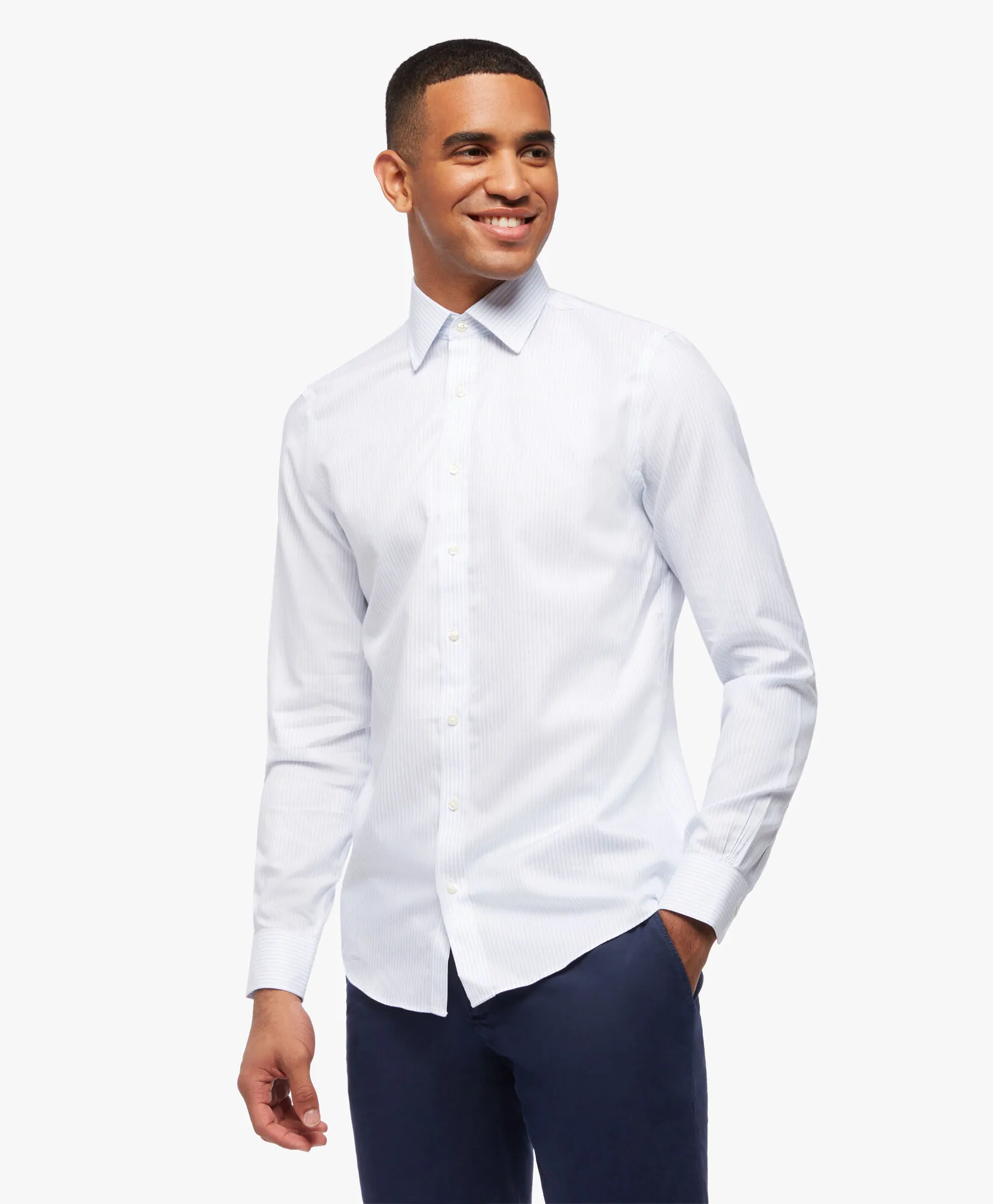 CAMISA AZUL SLIM FIT NONIRON DE ALGODóN CON CUELLO AINSLEY