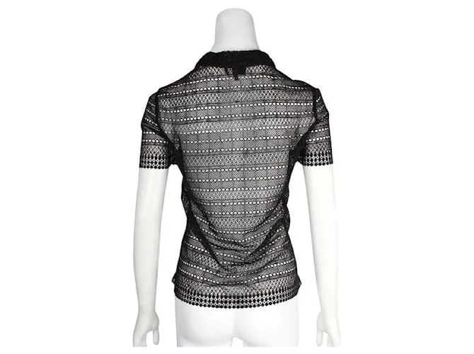 Camisa de manga corta transparente de encaje negro de La Perla 