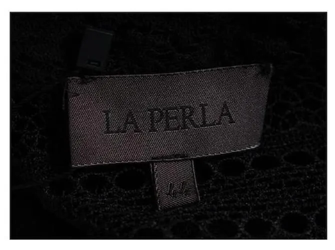 Camisa de manga corta transparente de encaje negro de La Perla 