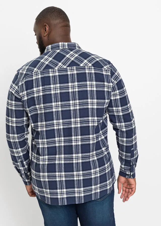 Camisa de manga larga de franela azul marino/índigo/blanco lana a cuadros