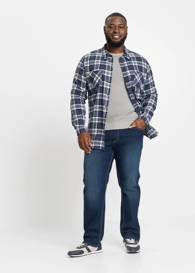 Camisa de manga larga de franela azul marino/índigo/blanco lana a cuadros