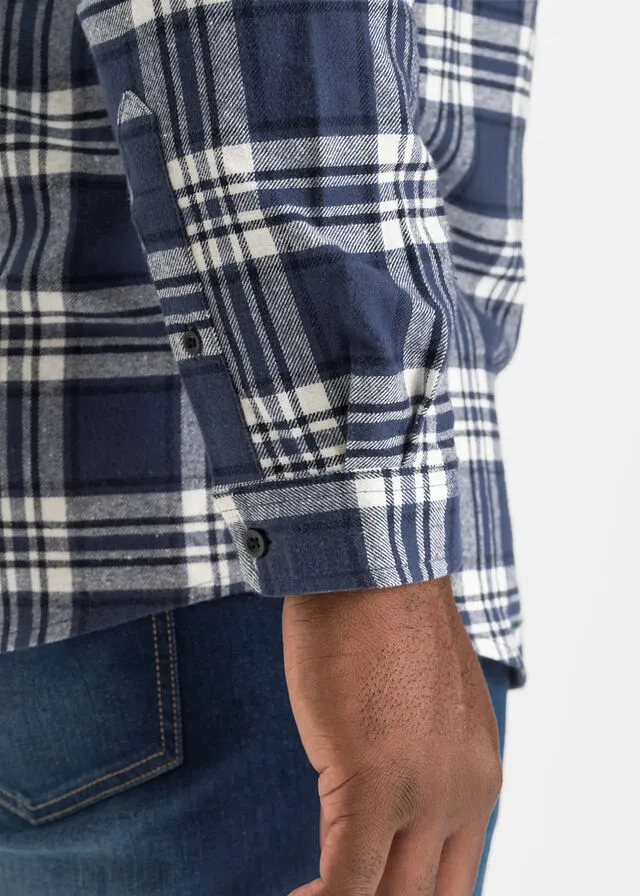 Camisa de manga larga de franela azul marino/índigo/blanco lana a cuadros